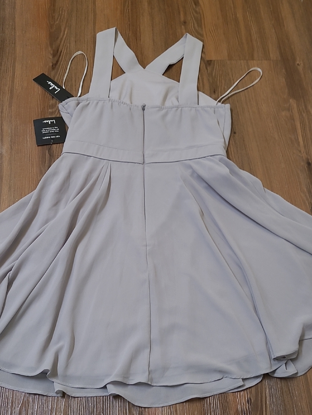 Lulu's Light Gray Cross-Back Fit & Flare Mini Dress - Picture 9 of 12
